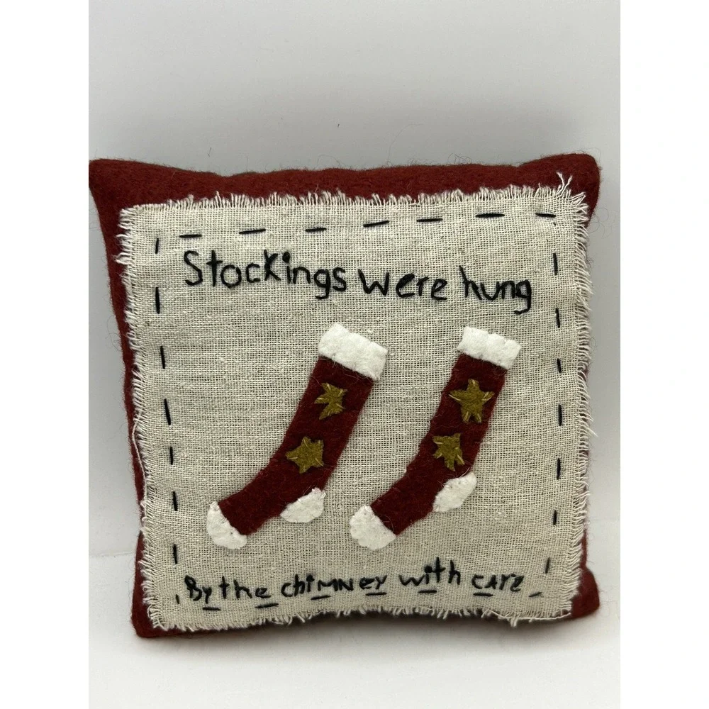 Primitive Christmas Pillow Cross Stitched 